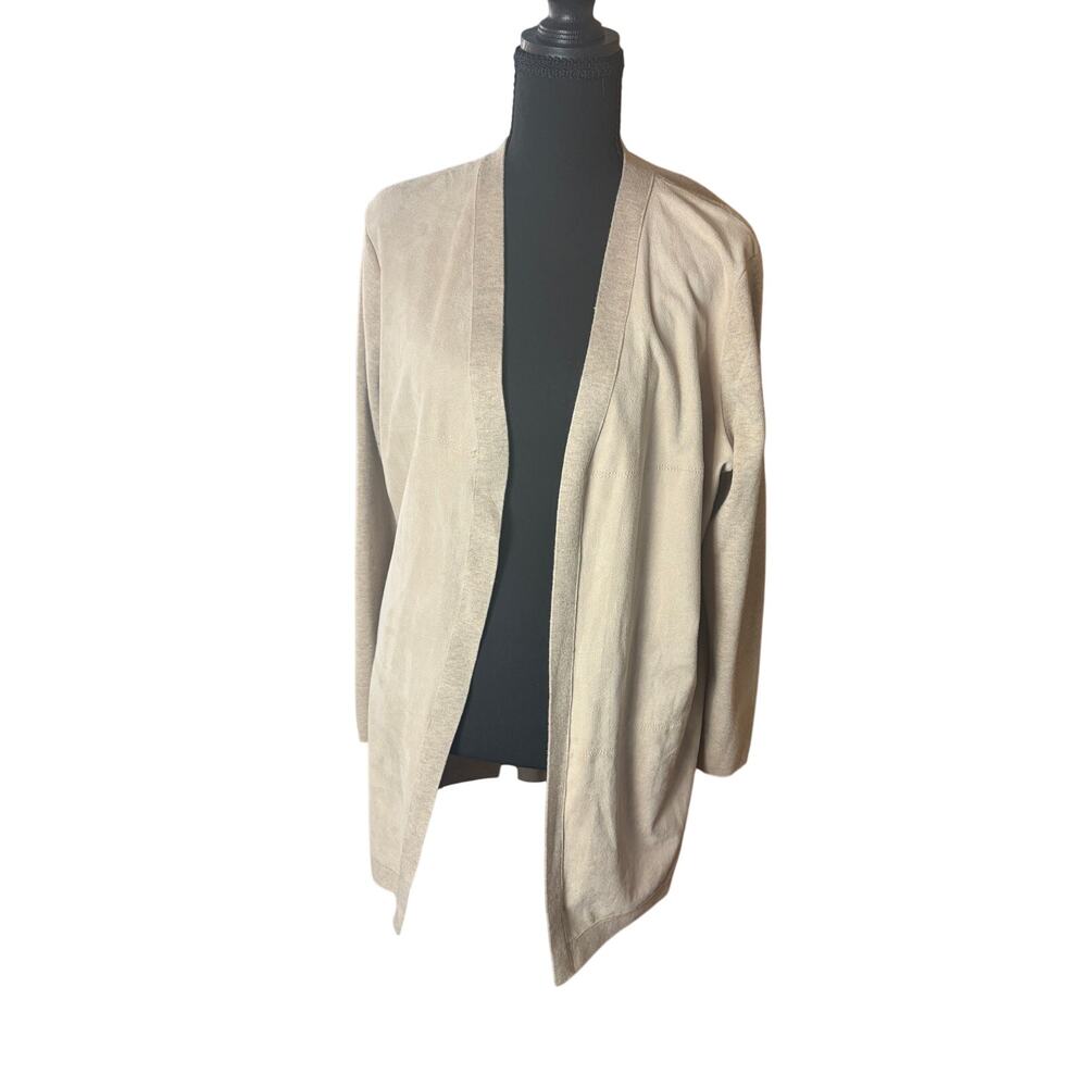 Calvin Klein Open front Faux Suede Cardigan Beige Neutral Drape Jacket Large